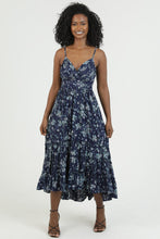 Eyelet Embroidered And Printed V Neck Midi Dress - Navy