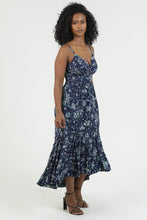 Eyelet Embroidered And Printed V Neck Midi Dress - Navy