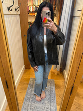 Washed Faux Leather Collared Zip-up Jacket - Black or Brown