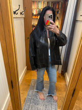 Washed Faux Leather Collared Zip-up Jacket - Black or Brown