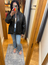 Washed Faux Leather Collared Zip-up Jacket - Black or Brown