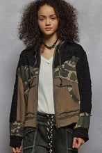 POL Camo print hooded jacket in quilted knit with drawstring - Olive/Charcoal