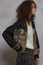POL Camo print hooded jacket in quilted knit with drawstring - Olive/Charcoal