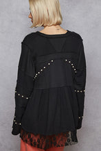 POL Designed in V-neck, straight sleeve, A-line fit top in double gauze with lace detail pointed solid pattern - Black or Natural