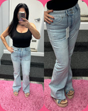 HIDDEN Light Wash Double Waistband Utility Pocket Flare
