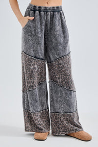 Mineral washed Leopard Asymmetrical Tier Pants - Ashed Black