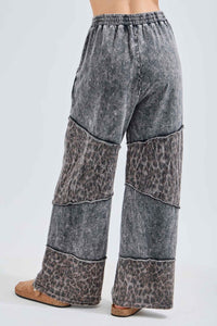 Mineral washed Leopard Asymmetrical Tier Pants - Ashed Black