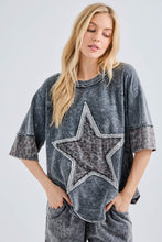 Mineral Washed Leopard Star Halfsleeve Top - Ashed Black