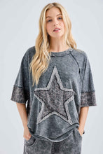 Mineral Washed Leopard Star Halfsleeve Top - Ashed Black