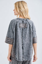 Mineral Washed Leopard Star Halfsleeve Top - Ashed Black