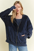 Mineral wash Thumbhole Hoodie Zipper Up Jacket - Ashed Black Or Navy