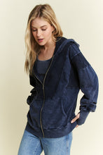 Mineral wash Thumbhole Hoodie Zipper Up Jacket - Ashed Black Or Navy