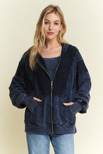 Mineral wash Thumbhole Hoodie Zipper Up Jacket - Ashed Black Or Navy