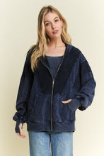 Mineral wash Thumbhole Hoodie Zipper Up Jacket - Ashed Black Or Navy