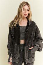 Mineral wash Thumbhole Hoodie Zipper Up Jacket - Ashed Black Or Navy