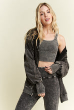 Mineral wash Thumbhole Hoodie Zipper Up Jacket - Ashed Black Or Navy