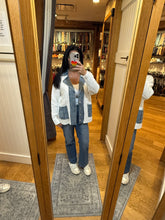 Denim Contrast Sweater Cardigan - White or Black