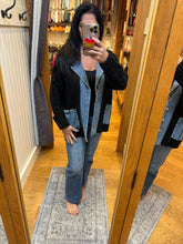 Denim Contrast Sweater Cardigan - White or Black