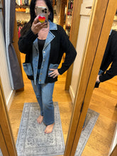 Denim Contrast Sweater Cardigan - White or Black