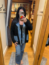 Denim Contrast Sweater Cardigan - White or Black