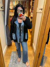 Denim Contrast Sweater Cardigan - White or Black