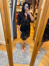 Button Front Drawstring Waist Mini Dress - Black/Dusty Rose