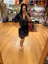 Button Front Drawstring Waist Mini Dress - Black/Dusty Rose