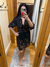 Button Front Drawstring Waist Mini Dress - Black/Dusty Rose