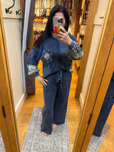 Mineral Washed Daisy Patchwork Sweater - Navy