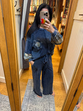 Mineral Washed Daisy Patchwork Sweater - Navy