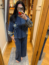 Mineral Washed Daisy Patchwork Sweater - Navy