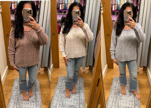 Chunky Cable Textured Knit Sweater - Ivory, Mocha, Gray