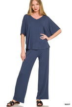 V-NECK OVERSIZED TOP & PANTS SET - DUSTY BLUE OR BLACK