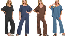 V-NECK OVERSIZED TOP & PANTS SET - DUSTY BLUE OR BLACK