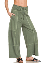 FRENCH TERRY WASHED EXPOSED-SEAM WIDE LEG PANTS - ASSORTED COLORS
