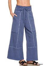 FRENCH TERRY WASHED EXPOSED-SEAM WIDE LEG PANTS - ASSORTED COLORS