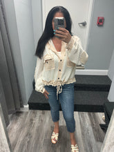 POL Open knit button down pocket hooded shirt top - Assorted Colors
