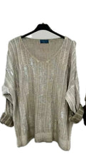 Silver Foil V Neck Sweater - Safari