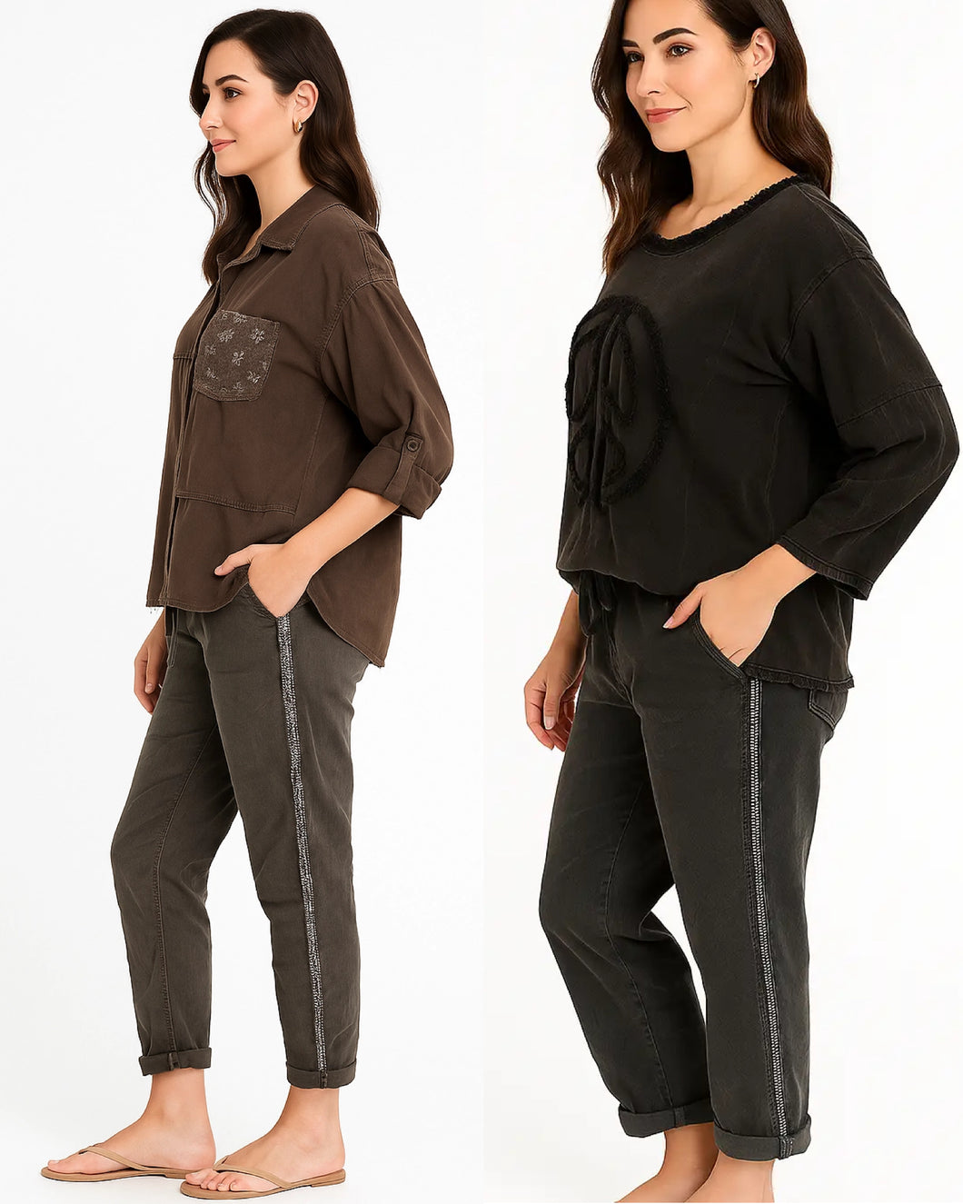 Rhinestone Stretch Pants - Dark Grey or Taupe
