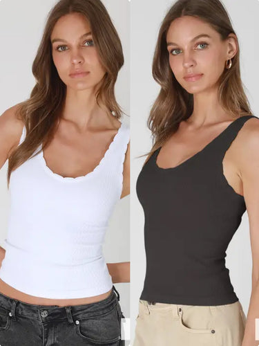 Nikibiki Reversible Scallop Edge Tank Top - Black or White