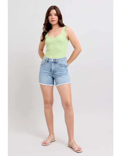 Judy Blue High Waist Tummy Control Light Destroy & Fray Hem Shorts