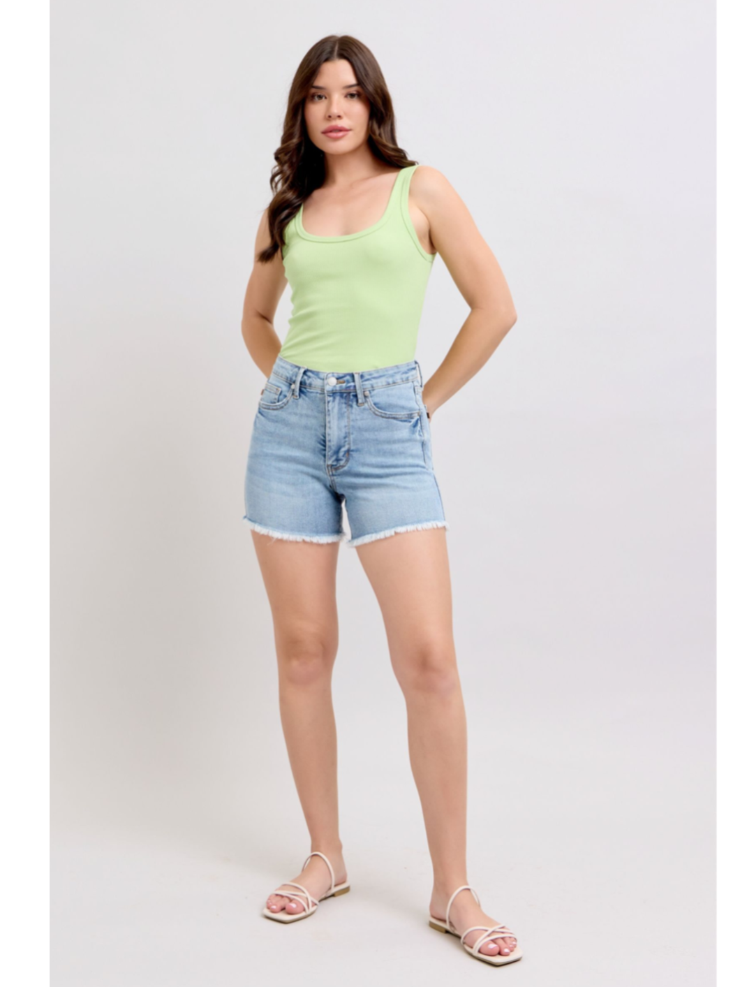 Judy Blue High Waist Tummy Control Light Destroy & Fray Hem Shorts