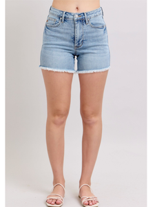 Judy Blue High Waist Tummy Control Light Destroy & Fray Hem Shorts