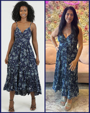 Eyelet Embroidered And Printed V Neck Midi Dress - Navy