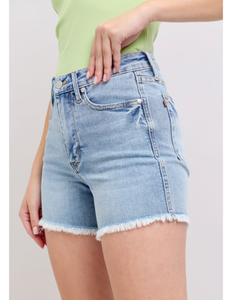 Judy Blue High Waist Tummy Control Light Destroy & Fray Hem Shorts