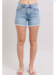 Judy Blue High Waist Tummy Control Light Destroy & Fray Hem Shorts
