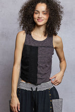 POL round neck, sleeveless, cropped fit top in rib with panel detail pointed solid pattern - Stone Black