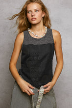 POL round neck, sleeveless, cropped fit top in rib with panel detail pointed solid pattern - Stone Black