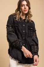 Washed Lace Mix Button Up Shacket - Denim or Black