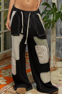 POL relaxed fit in thermal with patch detail pointed solid pattern pants - Black